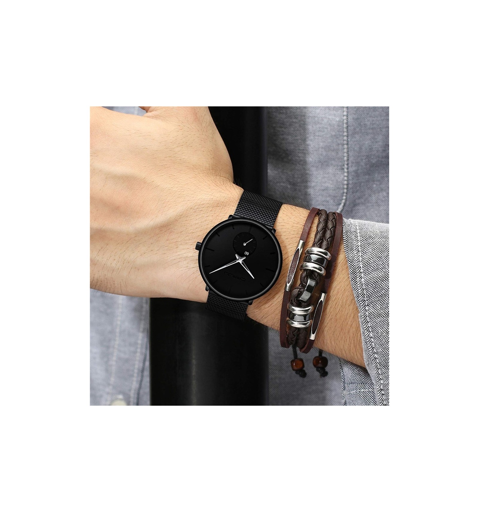 casual slim black sport watch