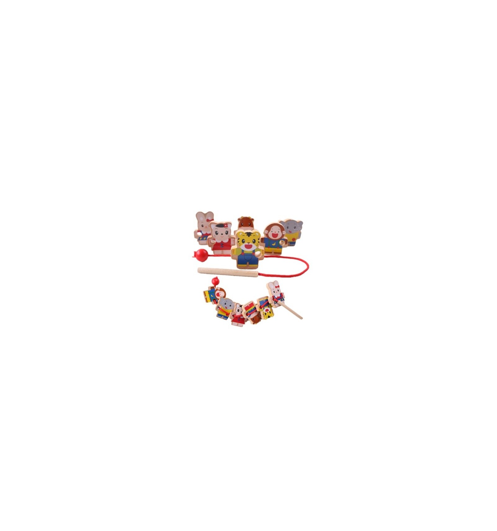 6 Cartoon Animals Wooden Threading Beads Game Toy for Baby