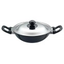 Hawkins Futura Non-Stick Deep-Fry Pan (Kadhai) With Stainless Steel Lid22Cm Black