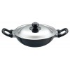 Hawkins Futura Non-Stick Deep-Fry Pan (Kadhai) With Stainless Steel Lid22Cm Black