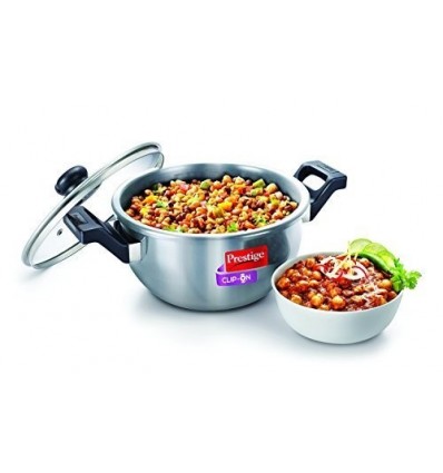 Prestige Clip On Stainless Steel Kadai Pressure Cookware with Glass Lid Accessory, 1-Piece, Metallic