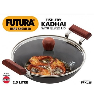 Hawkins Futura Fish Fry Kadhai with Glass lid 2.5 ltr